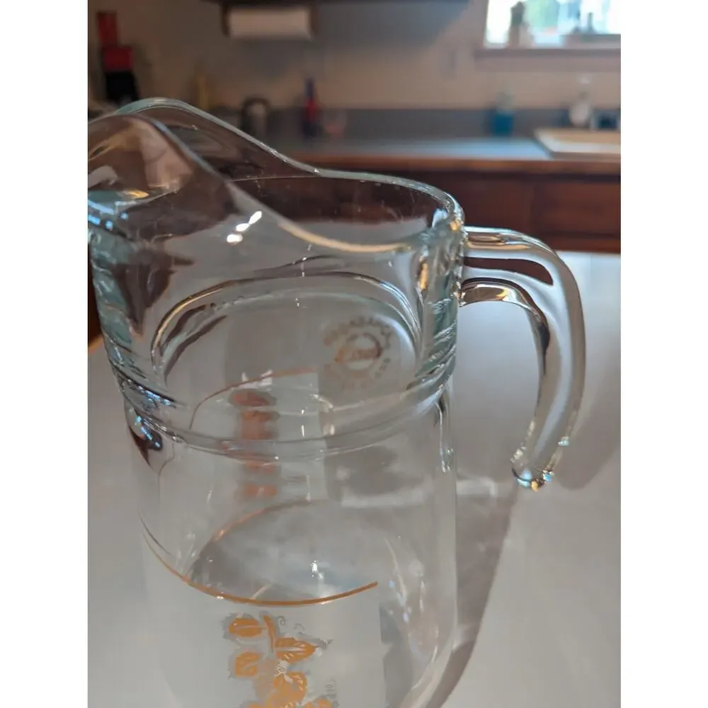 MCM Frosted Glass Gold Leaf Pitcher Pasabahce Turkey Art of Glass‎ Circle